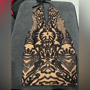 Elegant Black and Tan Sequin Dress